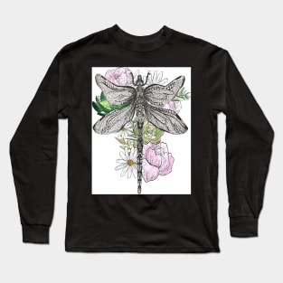 Dragonfly and Floral Design Long Sleeve T-Shirt